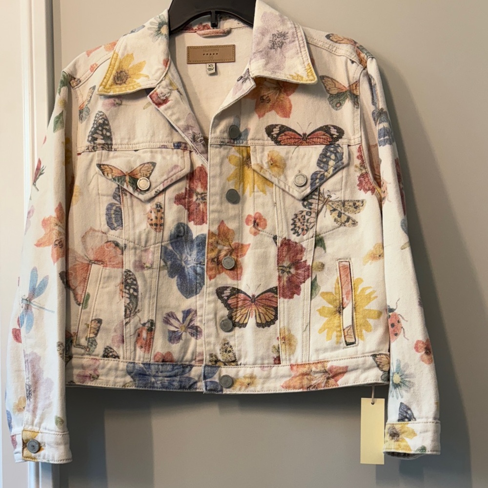 NWT Blank NYC Floral Butterfly Jean Jacket